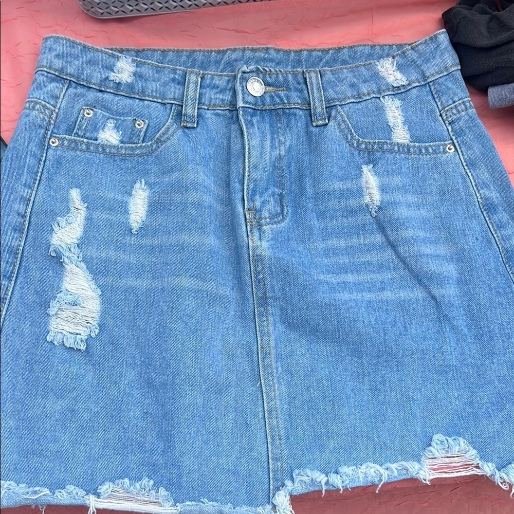 Denim Distressed Skirt